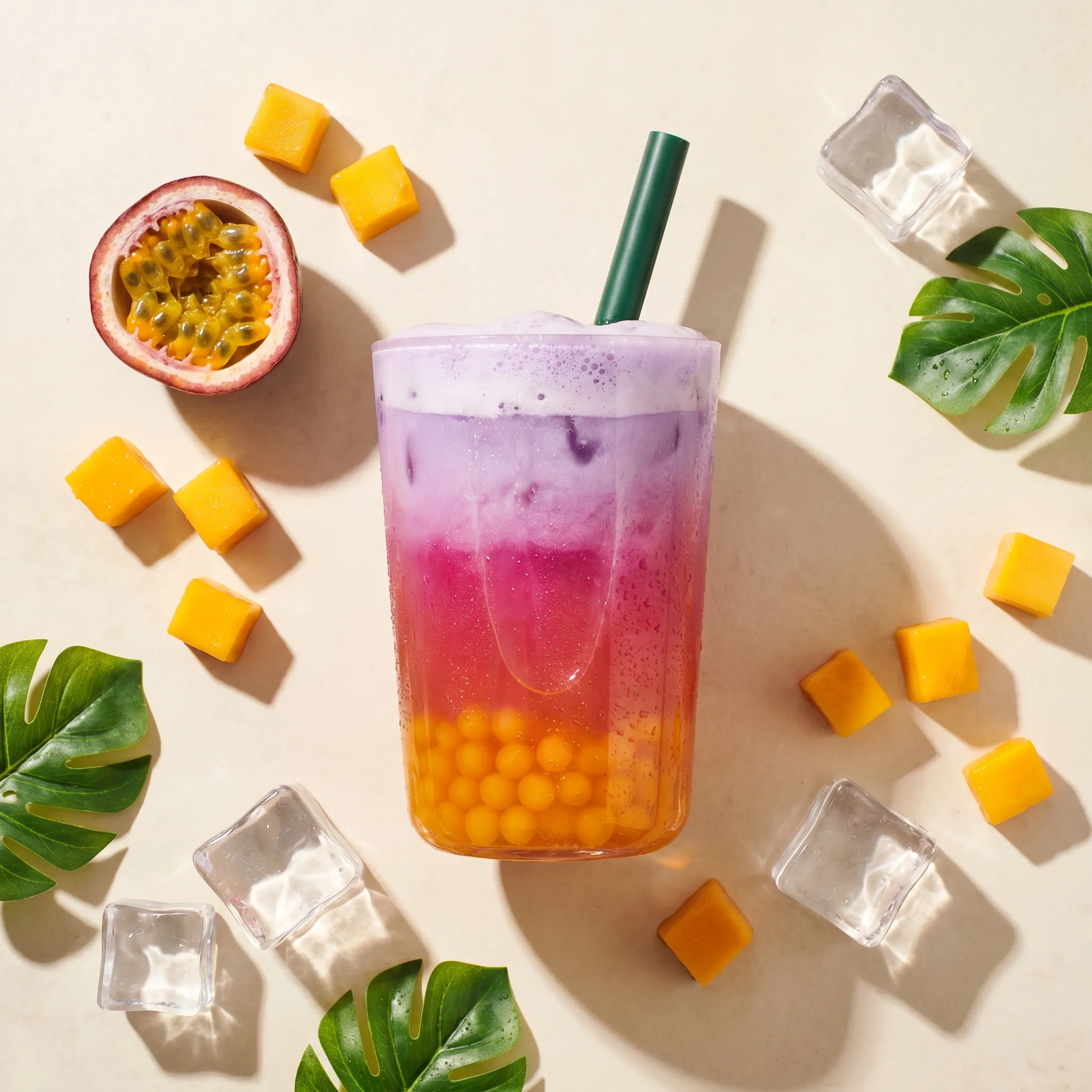 Layered tropical iced drink — Product Ad Studio output