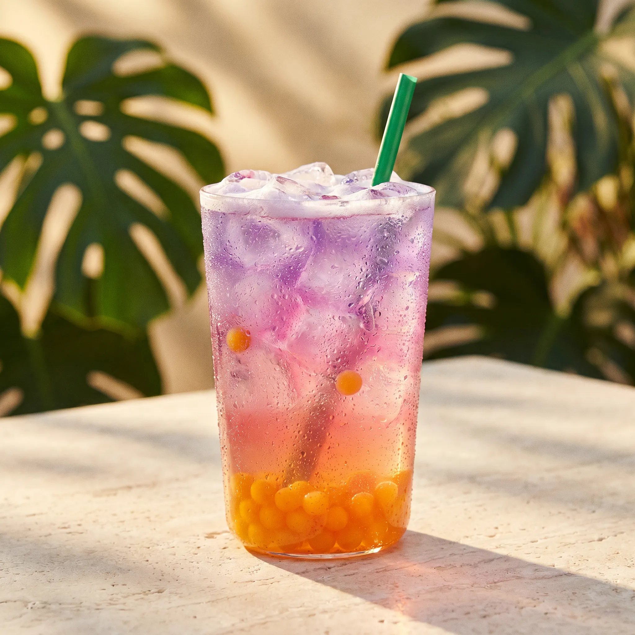 Layered tropical iced drink — Product Ad Studio output